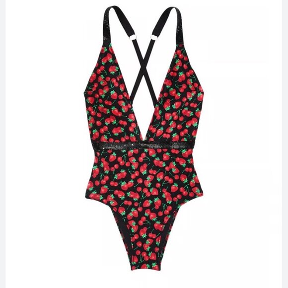 NEW Victoria's Secret Shine Strap Plunge One Piece Swimsuit Red Size Large NWT - Picture 4 of 8